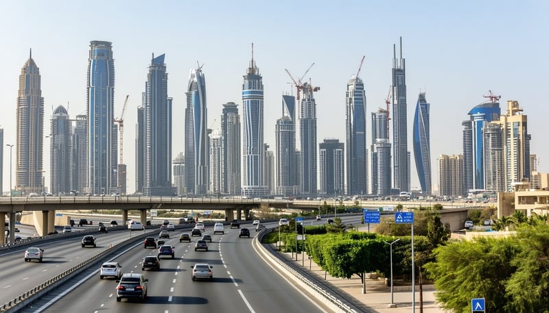 Dubai city skyline with busy highways